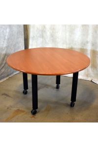 Standard Surface Medium Wood Color Laminate Round with Wheels 48"x48"x28.5"