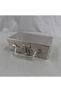 Box with Hinged Lid Silver Colored Metal With Handles With a Lid 7"x4"x2.5"