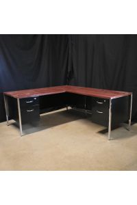 Steelcase Desk Dark Wood Colored Laminate L-Shape (Right Return) with Storage Lockable Includes Key 65.5"x75"x28.5"