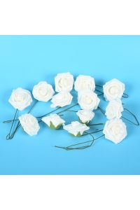 Set of 13 White Artificial Rose Stems