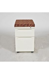 Herman Miller Beige Metal 2-Drawer Mobile File Cabinet, Fabric Cushion Top, Lockable, No Key, 15" x 19.5" x 23.5"