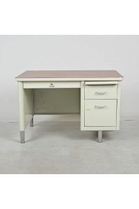 Vintage Steelcase Tanker Desk Dark Wood Colored Laminate Rectangle with Storage Lockable Includes Key 45.5"X30"x28.5"