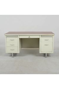 Vintage Steelcase Tanker Desk Dark Wood Colored Laminate Rectangle with Storage Lockable Includes Key 60"X30"x28.5"
