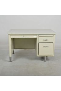 Vintage Steelcase Tanker Desk Desk Beige Laminate Rectangle with Storage Lockable Keys not Included 45.5"x30"x28.5"