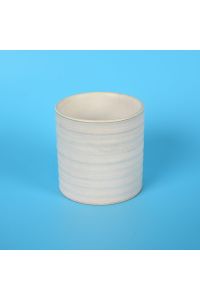 Ribbed Ceramic Planter, Matte Ivory Speckled Cachepot, 4.5-Inch