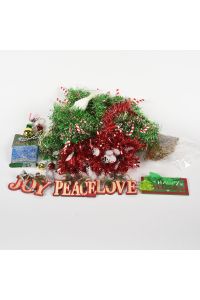 Christmas Decoration Lot: Tinsel Garlands, Signs, Ornaments, and Holiday Decor