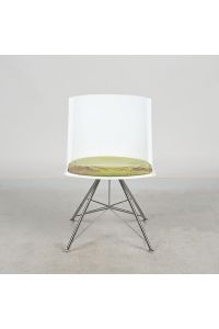 Damaged Source Artifakt Side Chair, White Shell, Green Seat Pad, Chrome Wire Base