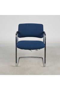 Vintage Steelcase Cantilever Conversation Chair, Blue Fabric, With Arms