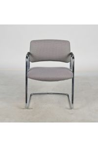 Vintage Steelcase Cantilever Conversation Chair, Gray Pattern Fabric, With Arms
