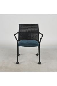 Steelcase Jersey Stacking Chair, Teal Fabric, with Arms & Wheels