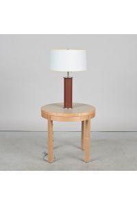 Nessen End Table, Gray Laminate Top, Round, With Integrated Dual-Bulb Lamp, 21" x 21" x 22"