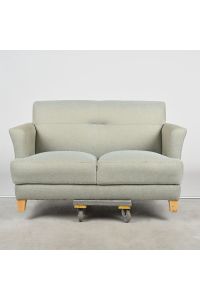 Damaged Three Seat Sofa, Light Green Fabric Upholstery, 56.5" Wide
