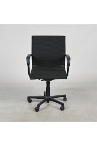Vintage Steelcase Protege Office Chair, Black Pattern Fabric, Adjustable, With Arms, With Wheels