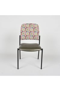 Steelcase Guest Chair; Olive Vinyl Seat; Patterned Upholstered Back; Black Frame