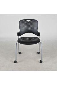 Herman Miller Caper Stacking Chair Black Plastic Armless with Casters