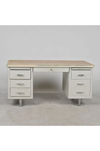 Vintage Steelcase Tanker Desk, Light Wood Laminate Top, Locking, 60" X 30"