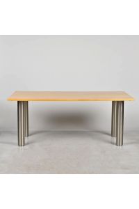 Knoll Light Wood Laminate Conference Table with Metal Cylinder Legs, 72" X 36" X 29.5"