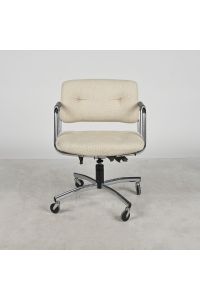 Steelcase Office Chair Ivory Fabric Adjustable Screw Type with Arms & Wheels