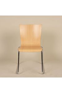 KI Apply Stacking Chair, Light Wood Veneer, Chrome Sled Base
