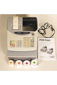 Casio PCR-T465 Electronic Cash Register Gray Includes Key, Manual & Paper Rolls