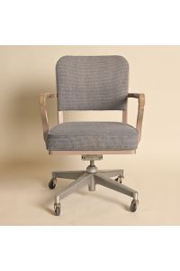 Vintage Steelcase Tanker Office Chair, Blue Pattern Fabric, Adjustable - Screw Type, with Arms