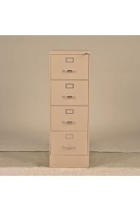 Vintage Steelcase 1707L Tan Metal 4-Drawer Legal File Cabinet, Key, 18" x 30" x 52.5"