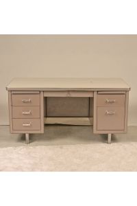 Vintage Steelcase Tanker Desk, Tan Laminate, Rectangle, Lockable, Includes Key, 60"x 30"