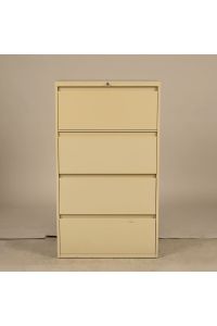 Vintage Steelcase 930461RW Tan Metal 4-Drawer File Cabinet, Lockable, Includes Key, 30" x 18" x 52.5"