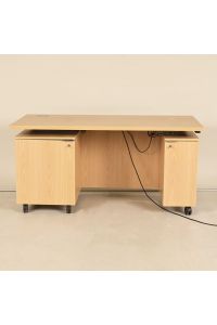 Electric Height Adjustable Desk Light Wood Laminate 66"x30" Locking Pedestals