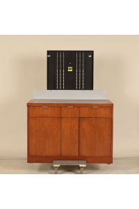 Haworth TV Lift Credenza Dark Wood Cabinet Storage 48"x23.5"x34"