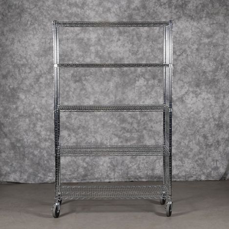 Silver Shelf Racks Freestanding-Silver-Colored-Metal-Open-Shelving-5-Shelves-with-Wheels ...