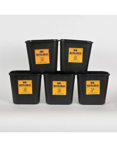 Lot of 5 Black Plastic Wastebaskets Rectangular Office Trash Bins Non-Recyclables