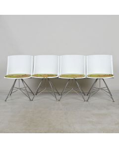 Source Artifakt Guest Chairs, White Plastic Shell, Chrome Wire Base, Damaged Cushions, Qty: 4