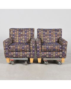 Pair of BRILL 2011U Lounge Chairs, Pattern Upholstery, Light Oak Legs