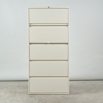 Steelcase 2000s Vintage 5-Drawer Vertical File Cabinet, Warm White, Locking, Key