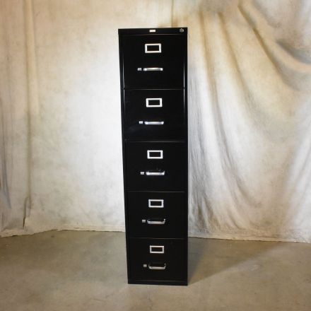 Office Max Black Metal 5 Drawer File Cabinet Lockable Keys not Included Legal Size 15"x26.5"x62"