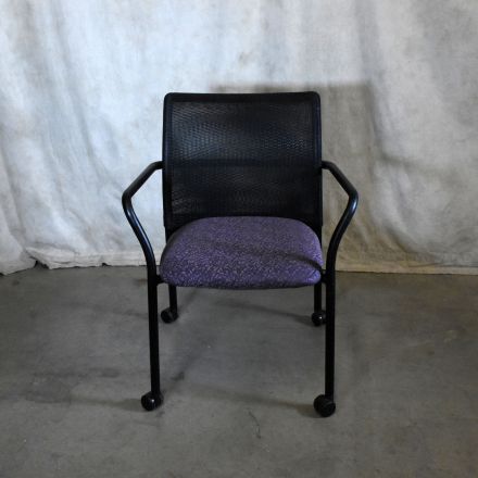 Steelcase Jersey Guest Stacking Chair Purple Pattern Fabric with Arms with Wheels