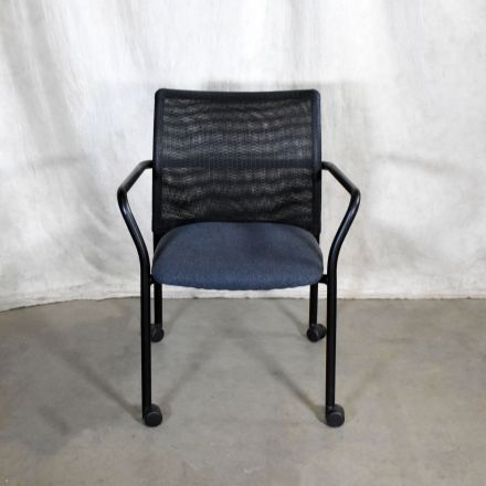 Steelcase Jersey Guest Stacking Chair Blue Pattern Fabric with Arms with Wheels