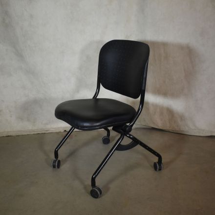 KI Torsion-on-the-Go! Folding Chair Black Vinyl Adjustable No Arms with Wheels