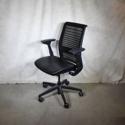 Steelcase Think Office Chair Black Vinyl Adjustable with Arms Ergonomic with Wheels