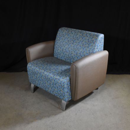 Integra Coffee House Straight Accent Chair Blue Vinyl with Arms