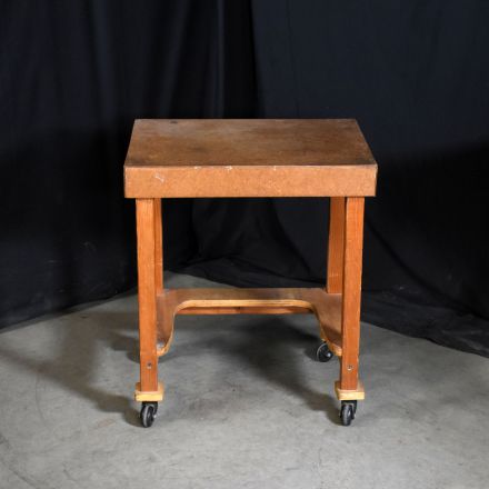 Vintage Typewriter Desk Medium Wood Colored Composite Rectangle with Wheels 22.5"X17.5"x26"