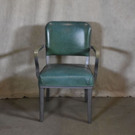 Vintage Steelcase Tanker Conversation/Side Chair Green Vinyl with Arms