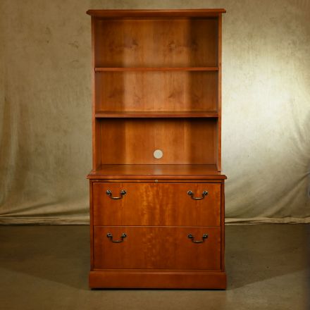 JSI Step Back Cabinet Medium Wood Colored Wood 3 Shelf Cabinet 2 Drawers 36"x24"x75.5"