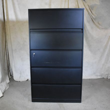 Steelcase Black Metal 5 Drawer File Cabinet Lockable Includes Key 36"x18"x65.5"
