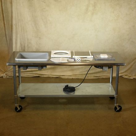 Duke 418 M Workbench Silver Colored Metal Rectangle with Wheels, Lamp & Dry Sink with Storage 72"x30"x34"