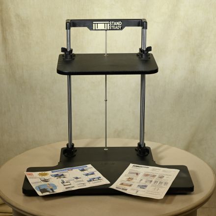 Stand Steady UP Trak Desk Converter Black Laminate Custom Shape Manually Adjustable