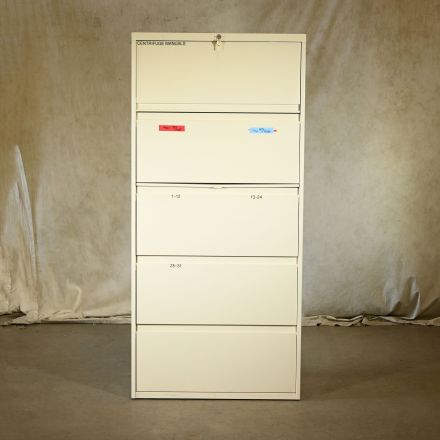 Steelcase Beige Metal 5 Drawer File Cabinet Lockable Includes Key With Posting Shelf 30"x18.5"x65"