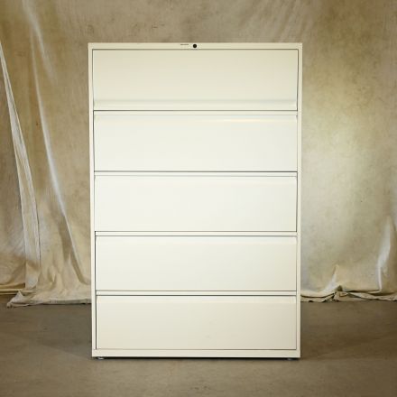 Knoll Ivory Colored Metal 5 Drawer File Cabinet Lockable Keys not Included 42"x18"x64.5"