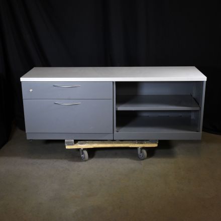 Steelcase RLF18301BP Storage Cabinet 4798 Sterling Metallic Colored Metal 1 Shelf Cabinet 2 Drawers Lockable Includes Key 60"x20"x22.5"